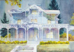 Vintage Charming Watercolor of a Southern Home