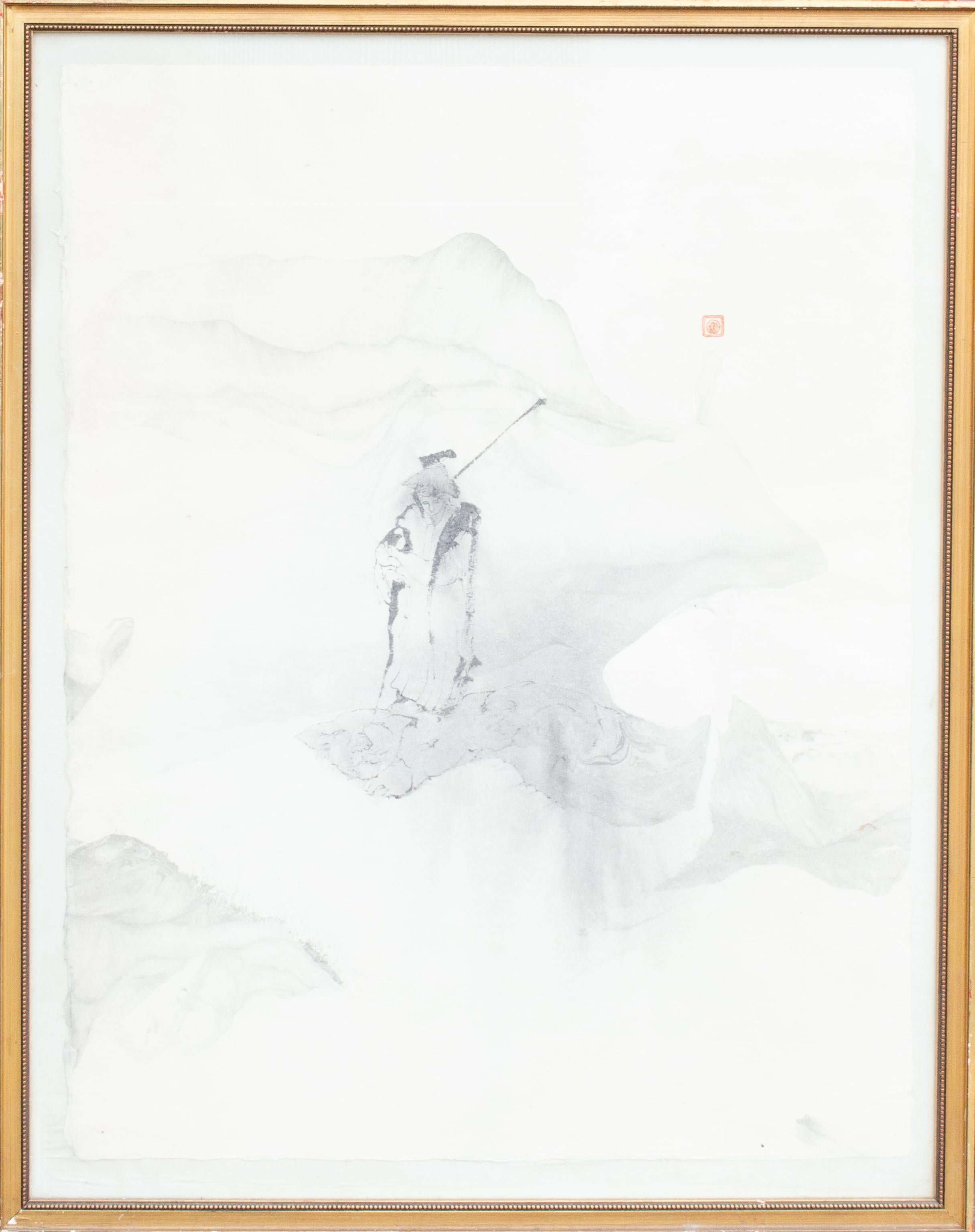 Unknown Landscape Art – Japanisches Pinselgemälde des Mystery-Künstlers