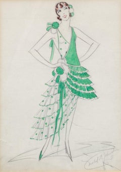 Used Fashion Illustration by Jazz Age Broadway Designer Mabel E. Johnston