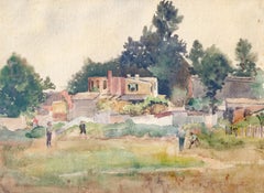 Boys Playing Baseball 20th Century Watercolor
