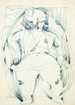 Cubist Line Drawing of a Figure by Mystery Artist