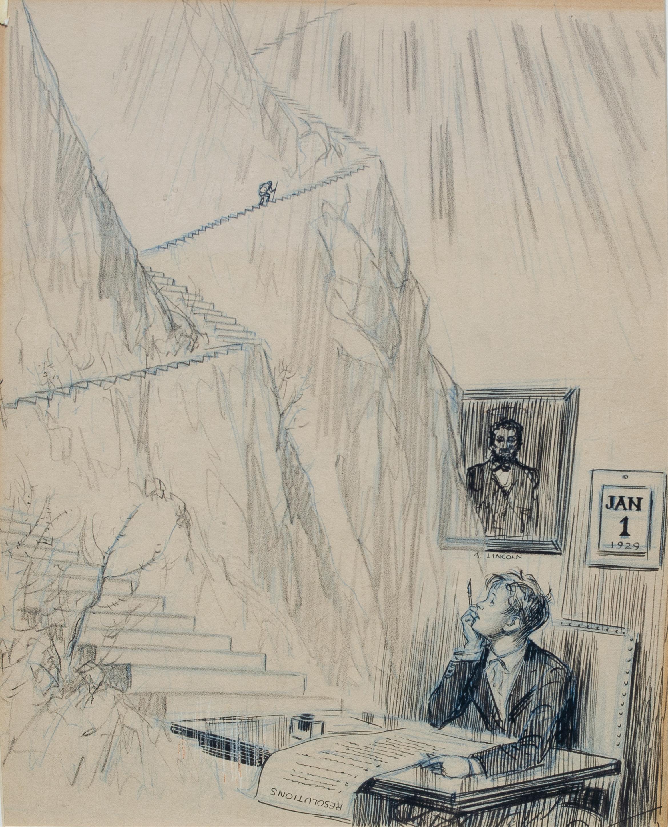 Unknown Figurative Art - 1929 American Illustration with Abe Lincoln