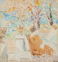 Vintage Watercolor by Hungarian artist Ede Halápy, titled "Tavassfal" or "Spring Wall"