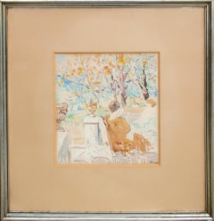 Watercolor by Hungarian artist Ede Halápy, titled "Tavassfal" or "Spring Wall"