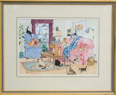 Original Jane Wooster Scott Watercolor - Cat House