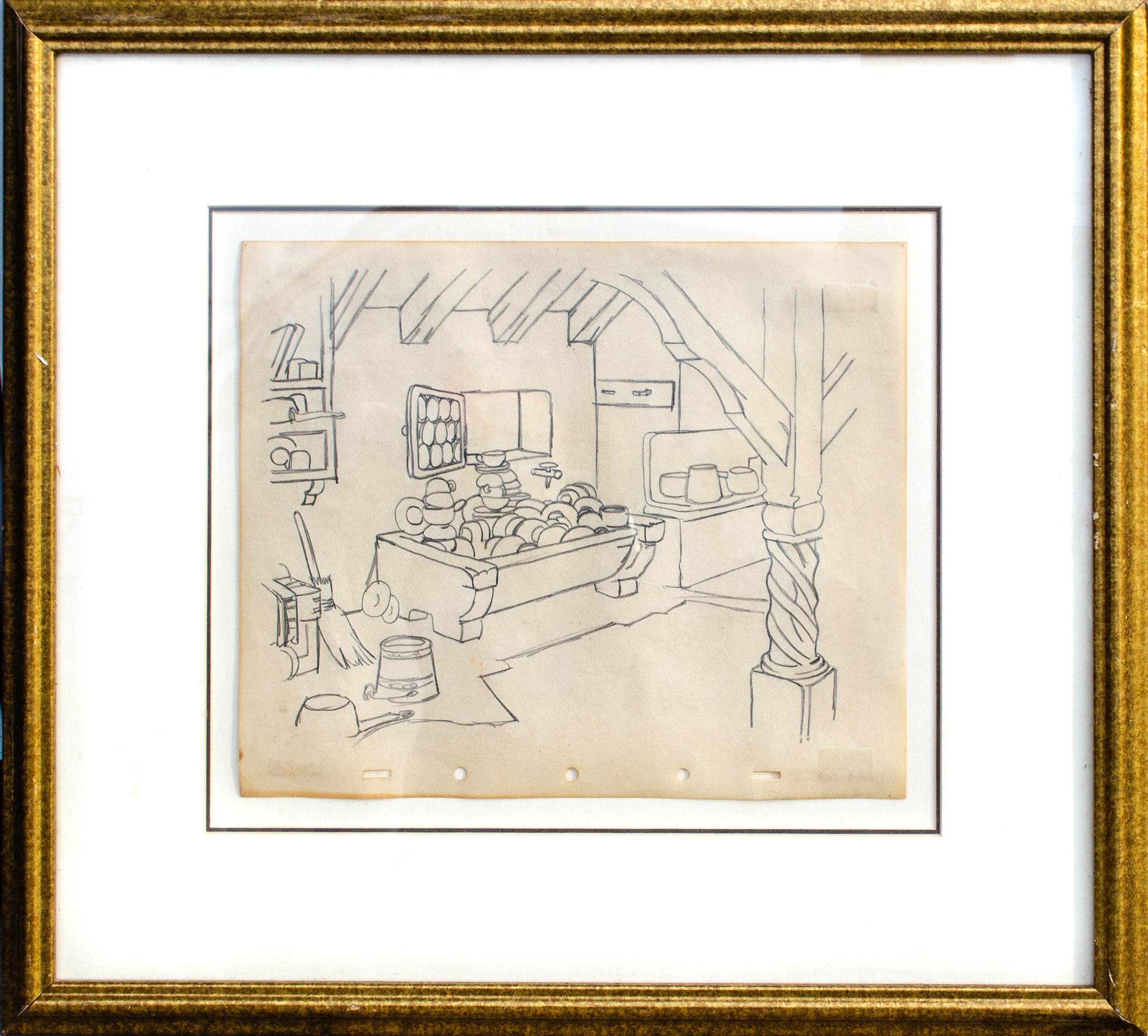 Unknown American Modernism School - Drawing of a Kitchen Interior For Sale 1