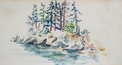  Female Expressionist Edith Schloss Modernist Watercolor of Dow's Point, Maine