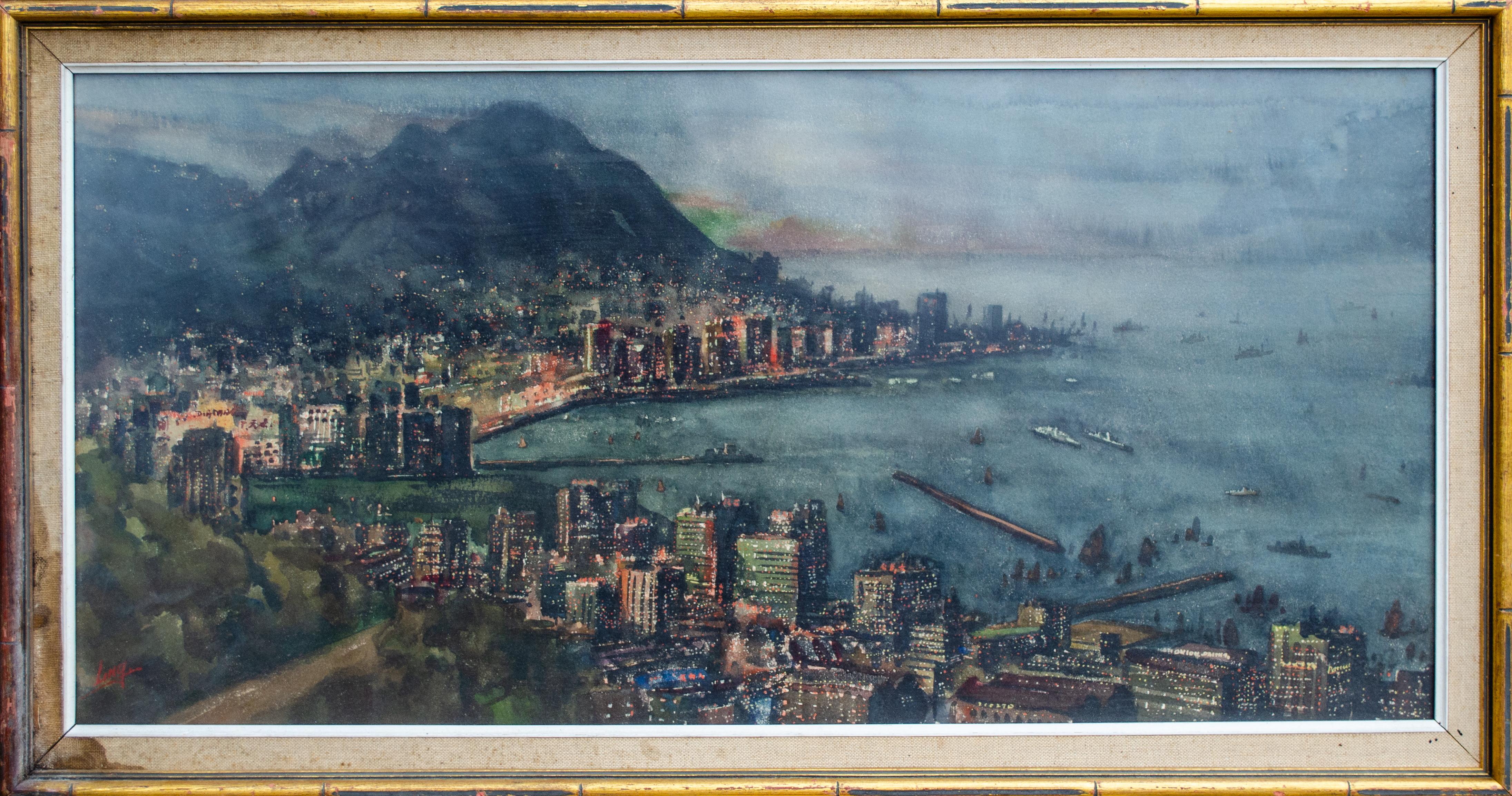 Signed Kam Cheung Ling Watercolor of Hong Kong 1