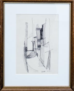 1960s Illegibly signed surrealist ink drawing