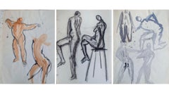 Vintage Group of 3 Figure Drawings by Attributed to Ross Bleckner