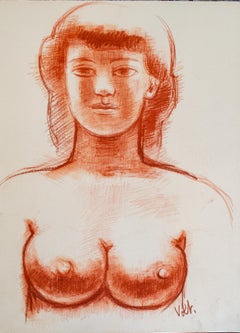 Signed Antoniucci Volti Red Chalk Portrait, Double Sided