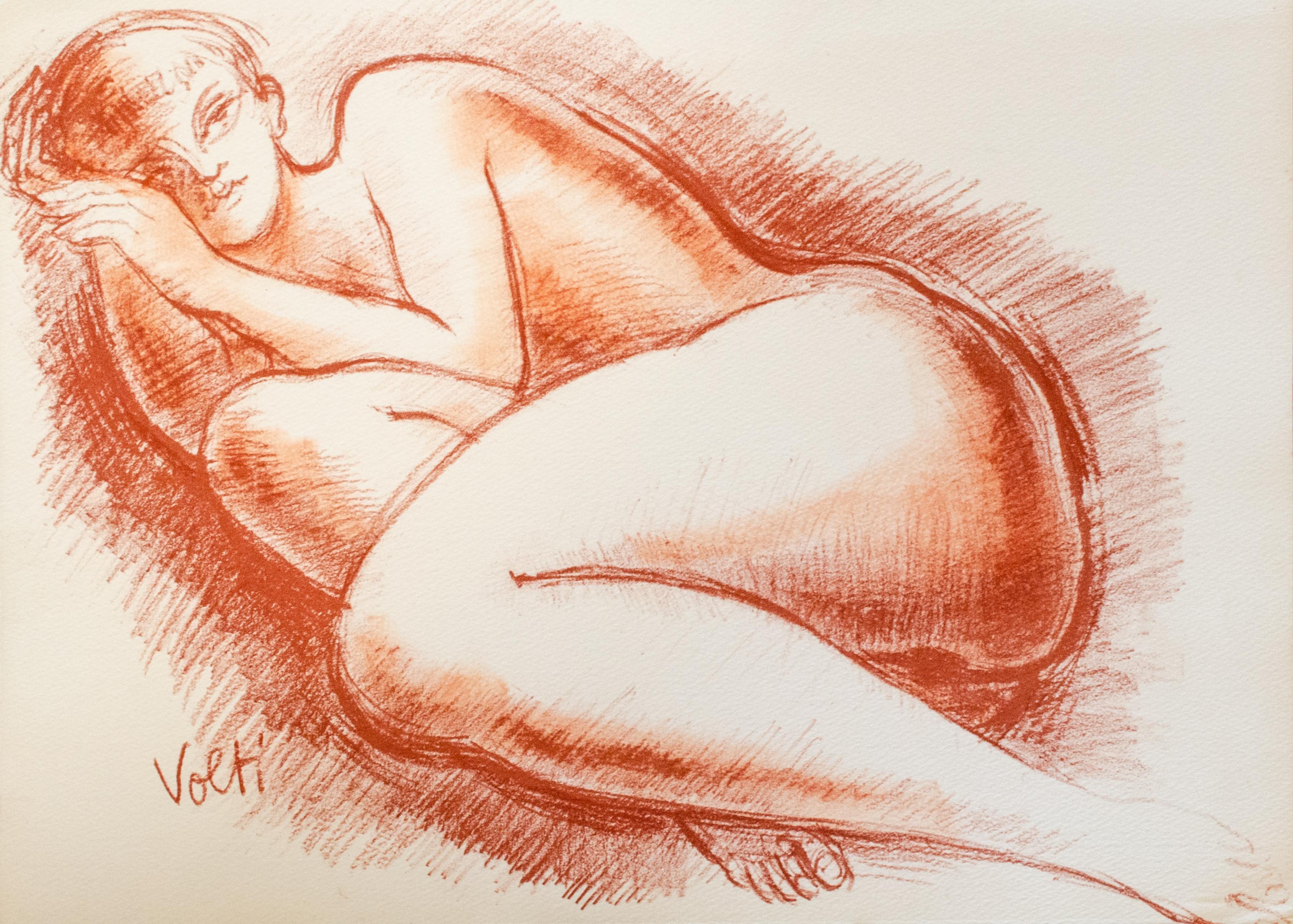Dessin d'une figure nue par Antoniucci Volti, signé