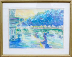 Magnifique dessin de fontaine au pastel