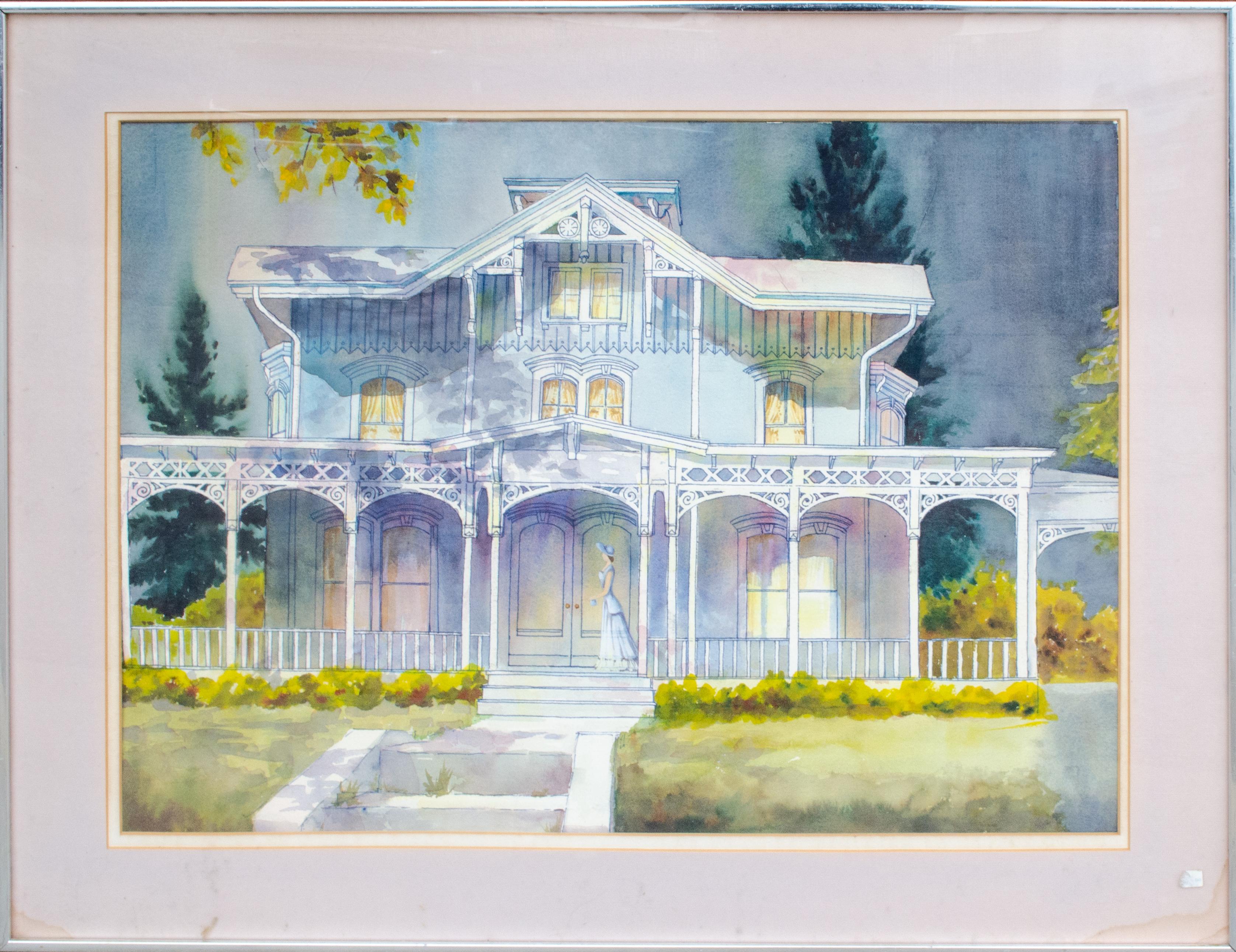 Charming Watercolor of a Southern Home - American Modern Art by Unknown