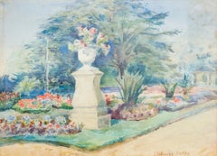 Watercolor Gardenscape Signed Bintinaye - Fatey