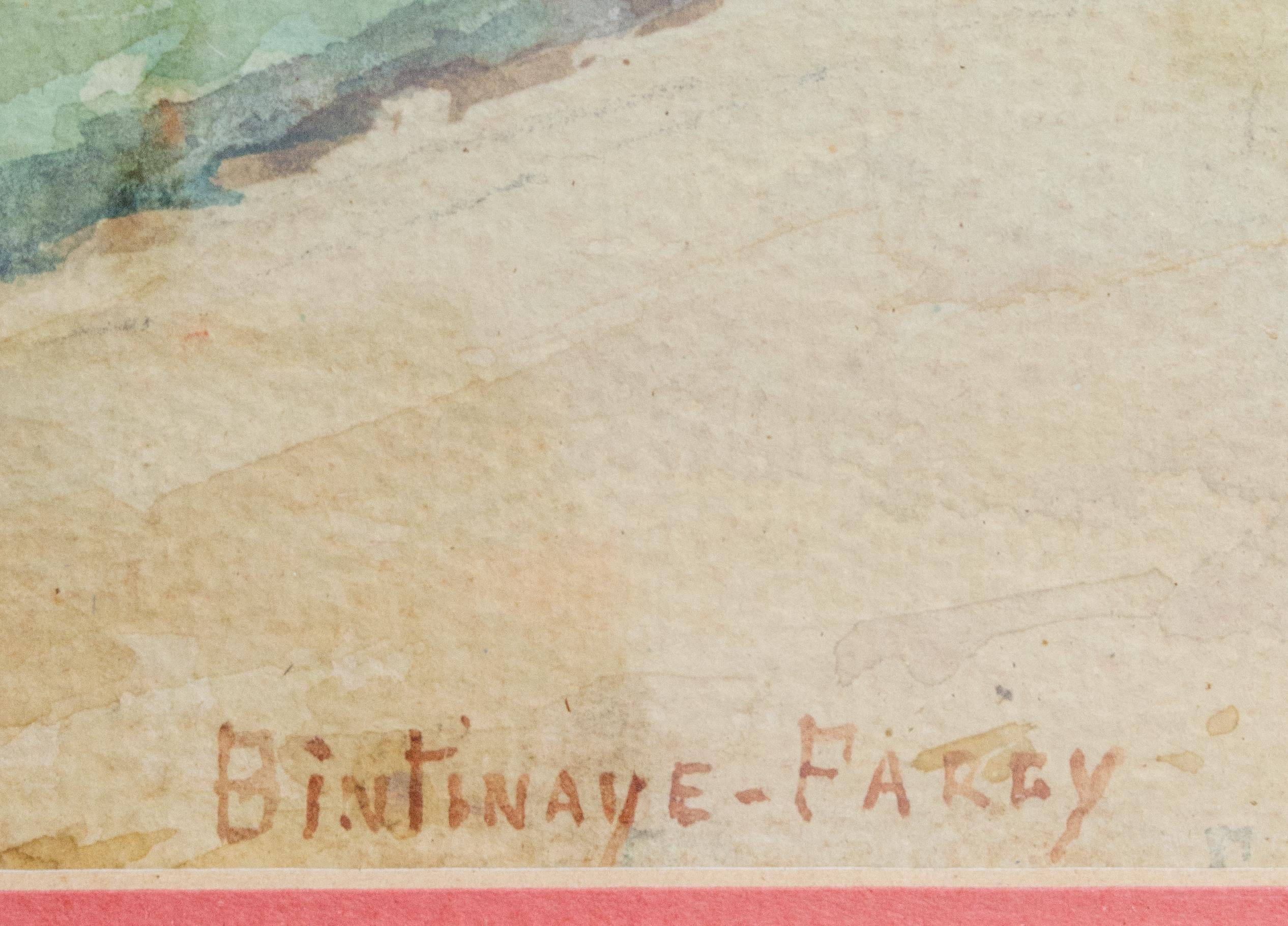 Watercolor Gardenscape Signed Bintinaye - Fatey - Impressionist Art by Unknown