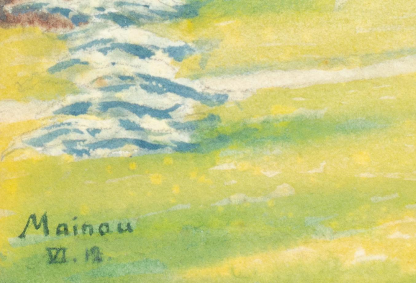 Flower Island of Mainau Watercolor, 19th Century - Impressionist Art by Unknown