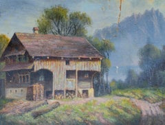 Aquarelle allemande vibrante d'un moulin, 19ème siècle