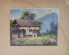 Vibrant German Watercolor of a Mill, 19th Century