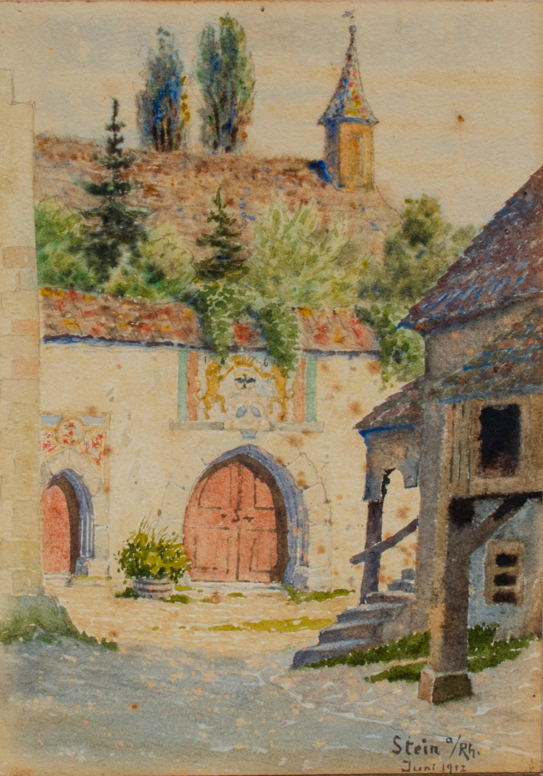 Unknown Landscape Art - Stein am Rhine, 1912 German Watercolor