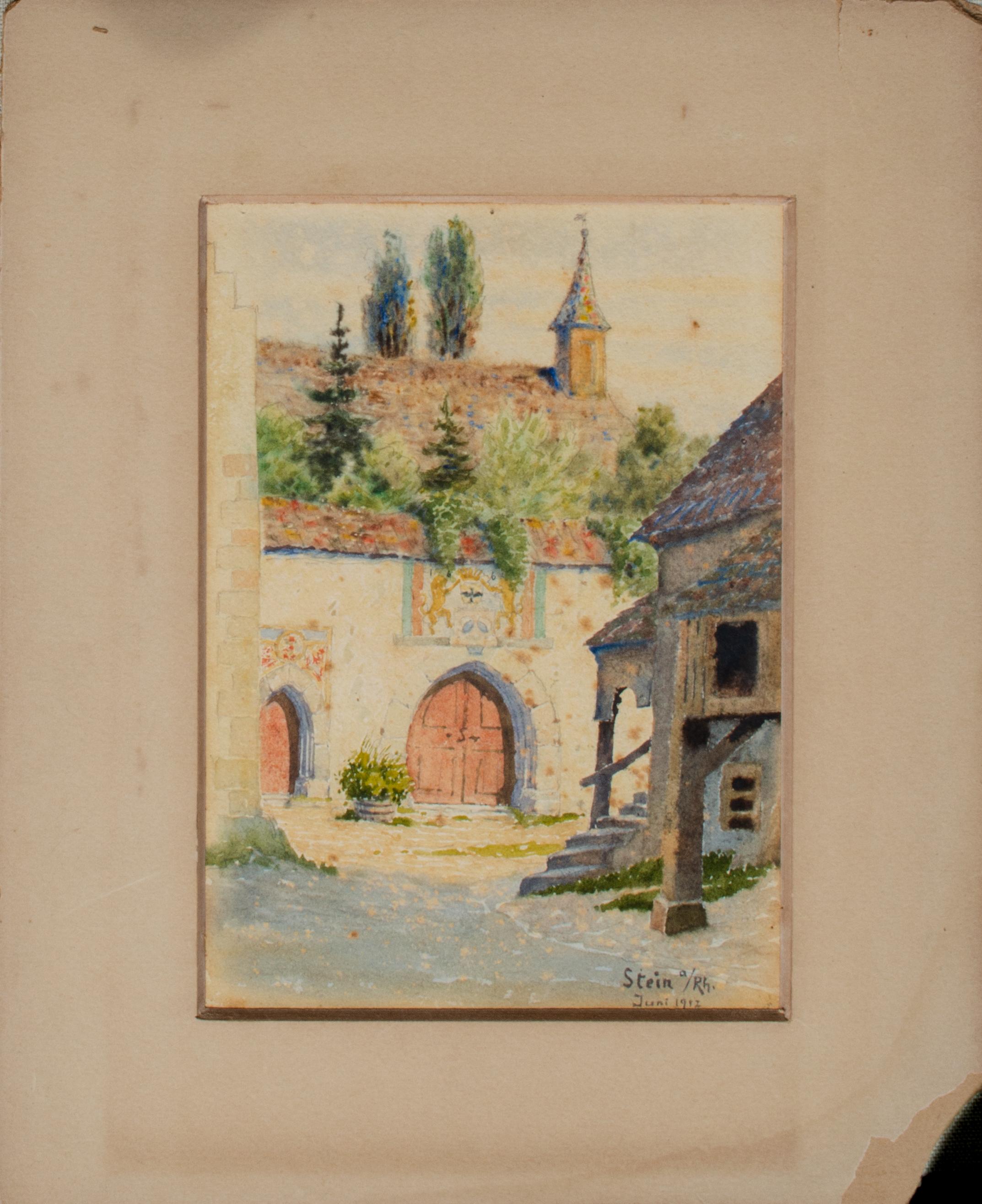Stein am Rhine, 1912
Watercolor on paper
7 x 5 in.
Mat: 10 3/4 x 8 3/4 in.
Inscribed lower right: Stein a/Rh, Juni 1912

At the point where Lake Constance again becomes the Rhine River, you will find the little town of Stein am Rhein. It is famous