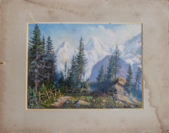 c. 1900 German Watercolor of a Mountainside Trail