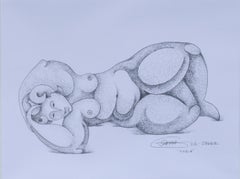 Reclining Nude Graphite Drawing Signed SACHA