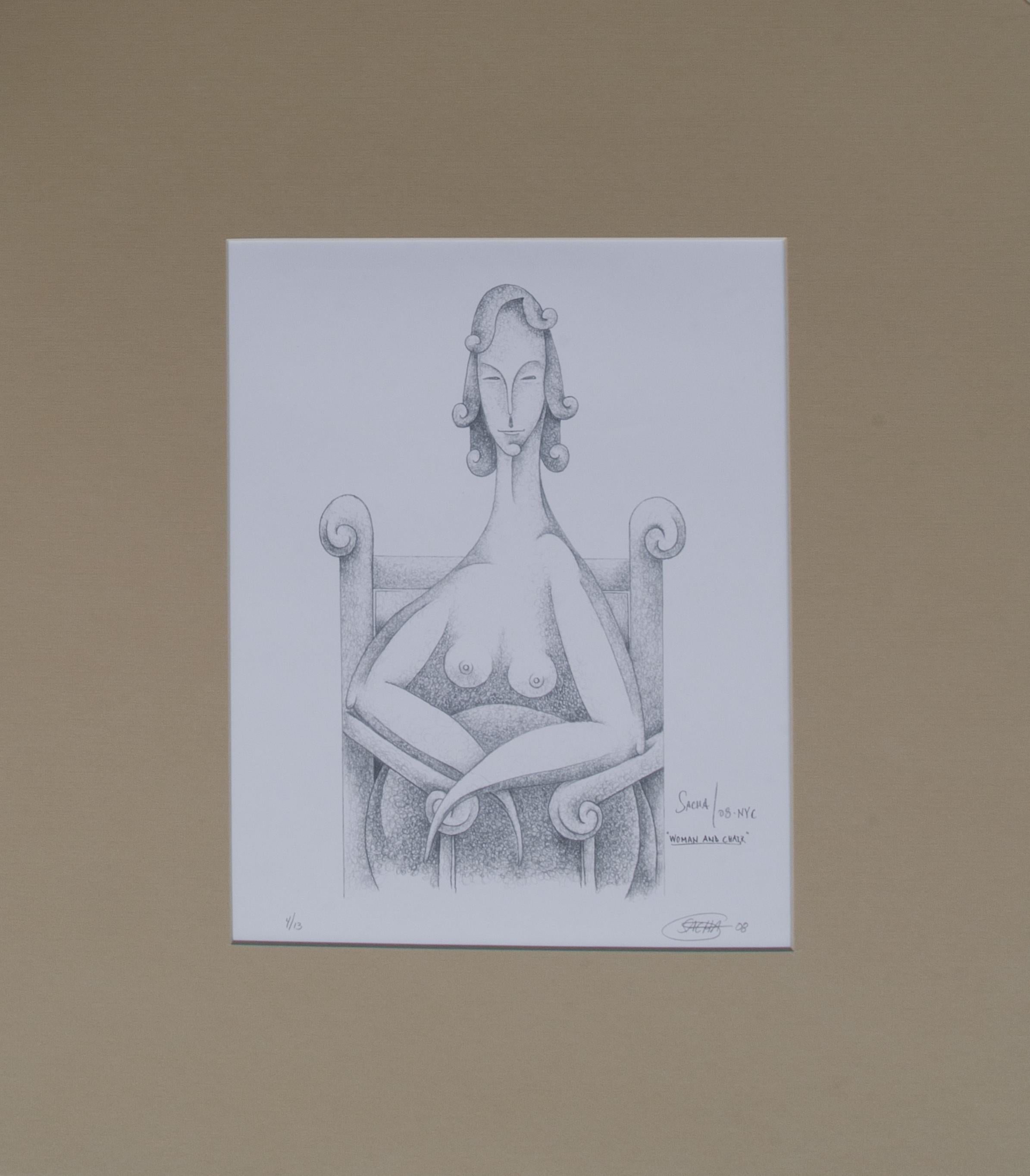 SACHA (American, b. 1965)
Woman and Chair, 2006
Lithograph
20 x 16 in.
Signed and inscribed lower right: Sacha '08 NYC 