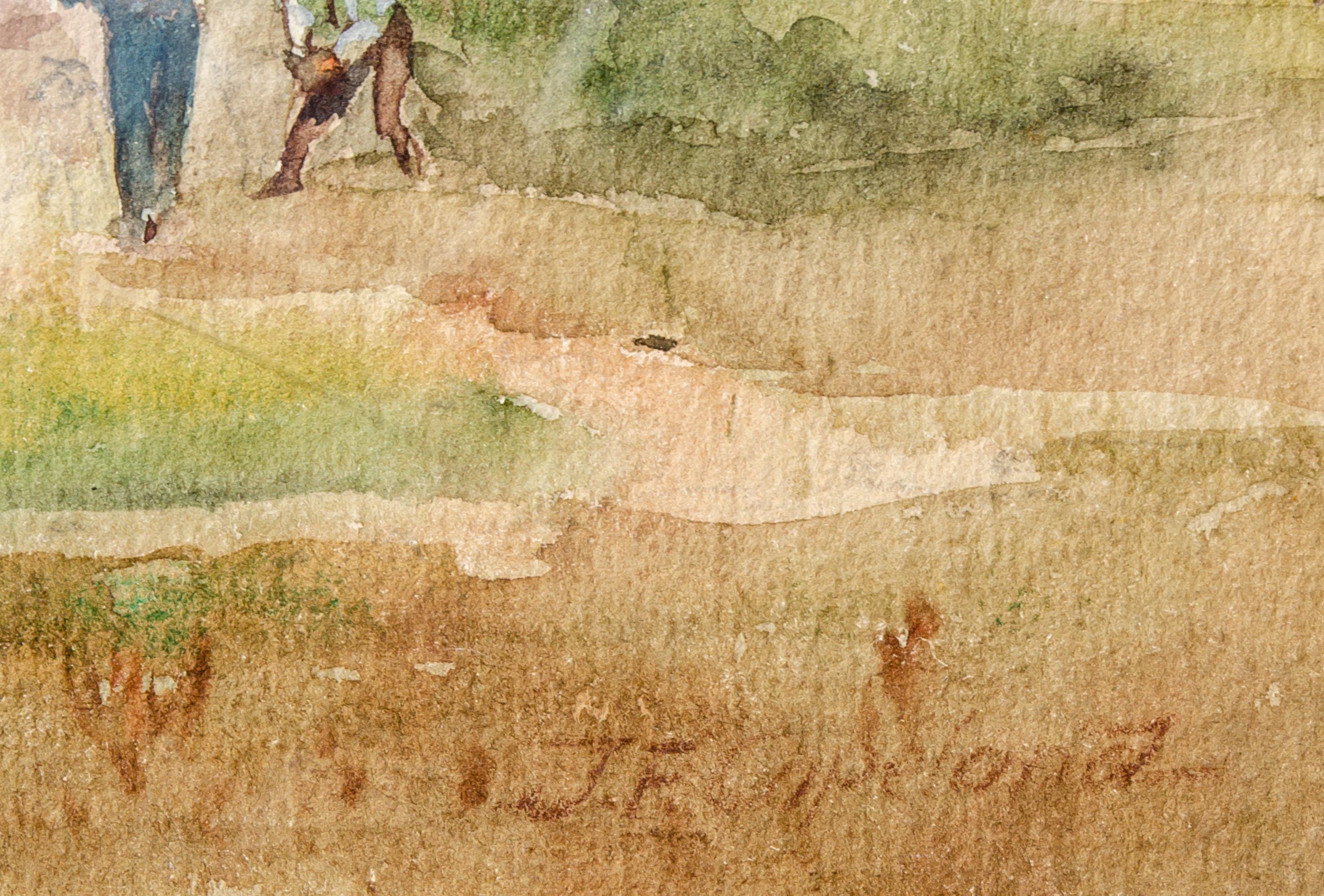 Garçons jouant au baseball Aquarelle du 20e siècle - Impressionnisme américain Art par J.F. Copeland