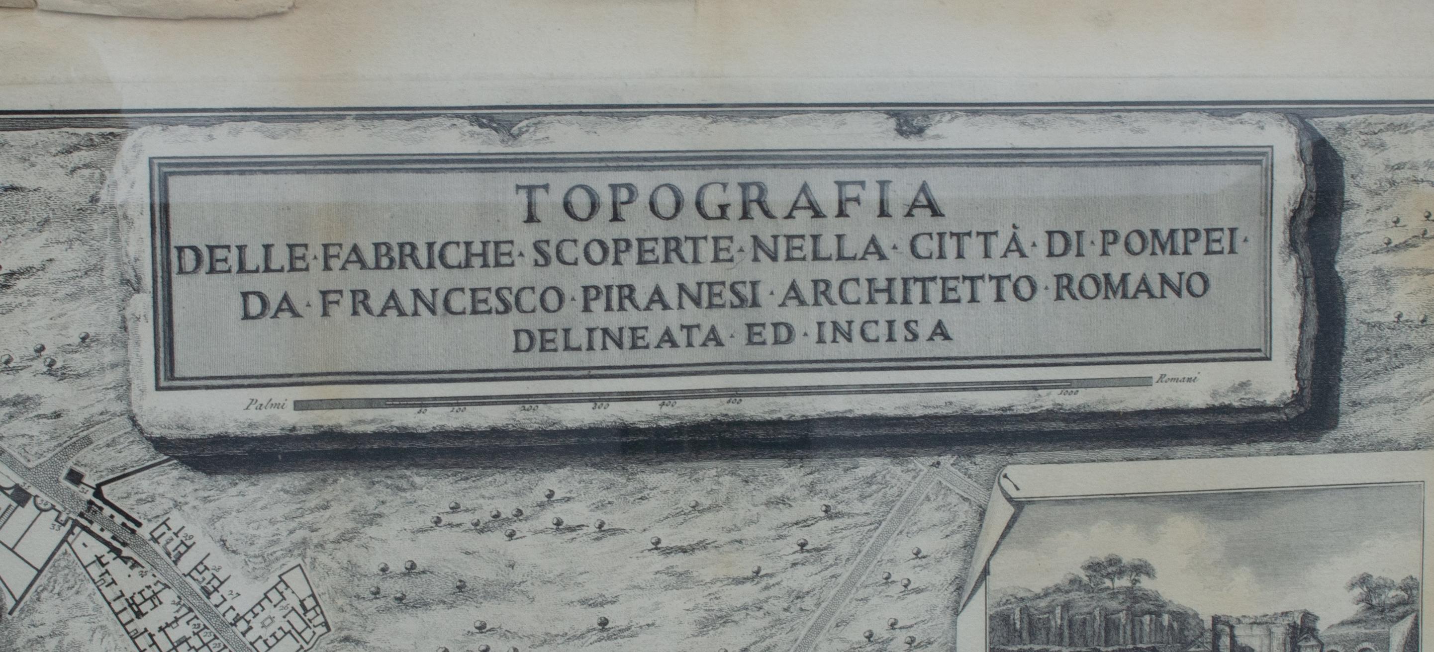 Francesco Piranesi (Italian, 1758-1810)
Topographical Map of Pompeii
Originally executed 1785, modern reprint (likely 20th Century)
Engraving
Framed: 48 1/4 x 26 3/8 x 1 1/2 in.

Francesco Piranesi's father, Giovanni Battista Piranesi, is recognized