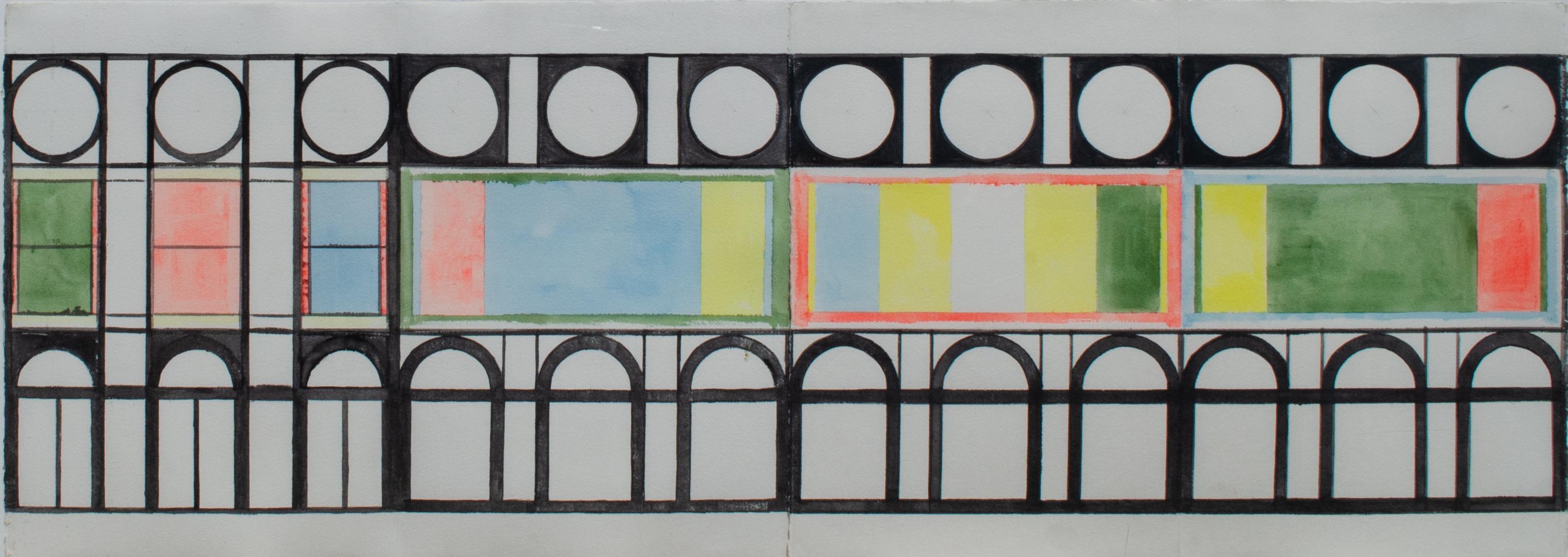 Geometric Watercolor by David Novros, California School For Sale 1