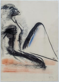 Mary Frank Original Charcoal and Pastel 1984 Figure Drawing