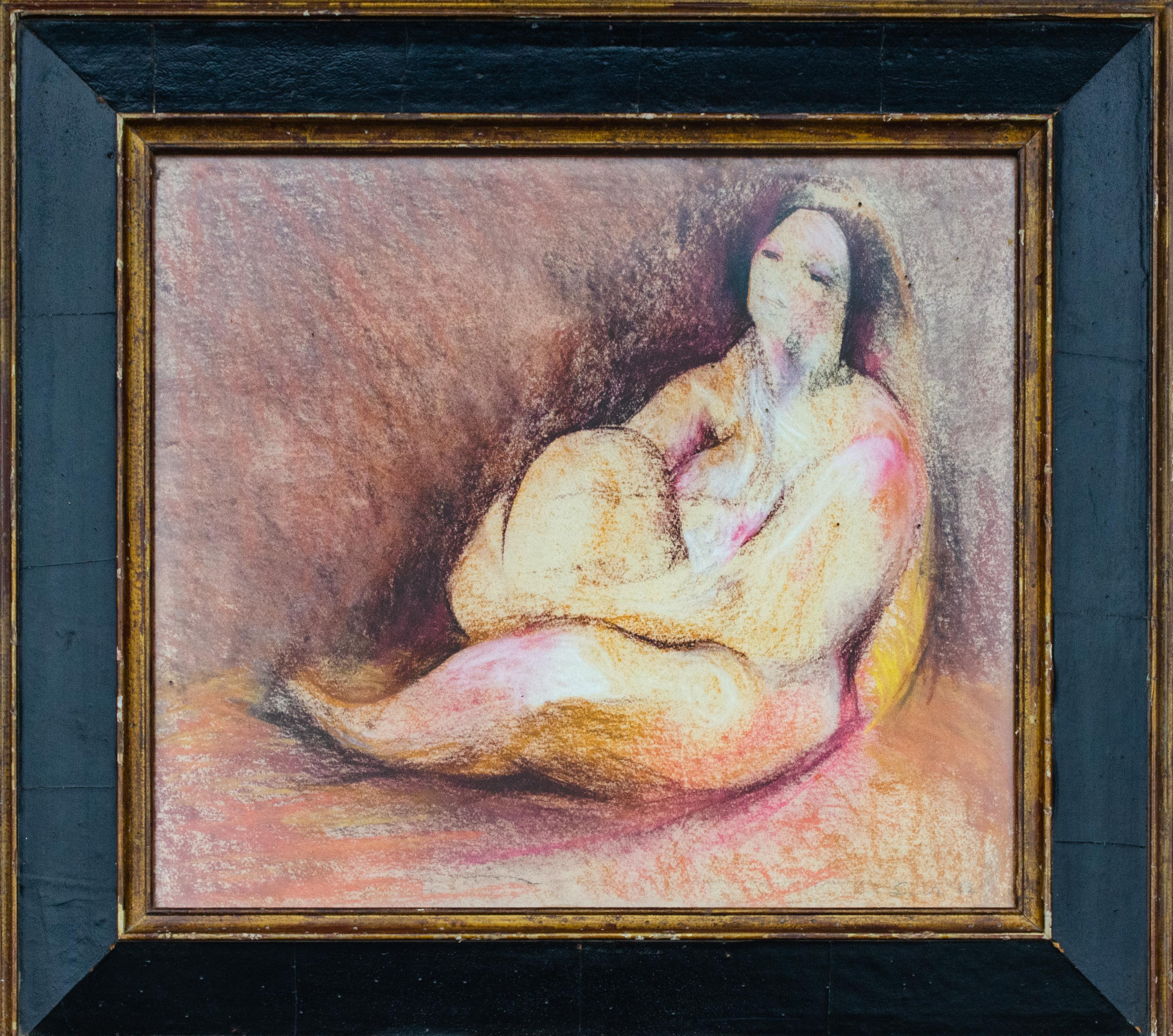 Unknown Nude – 1962 Rubeneskes Aktpastell mit dem Titel "Schwarzes Flemish-Leder".