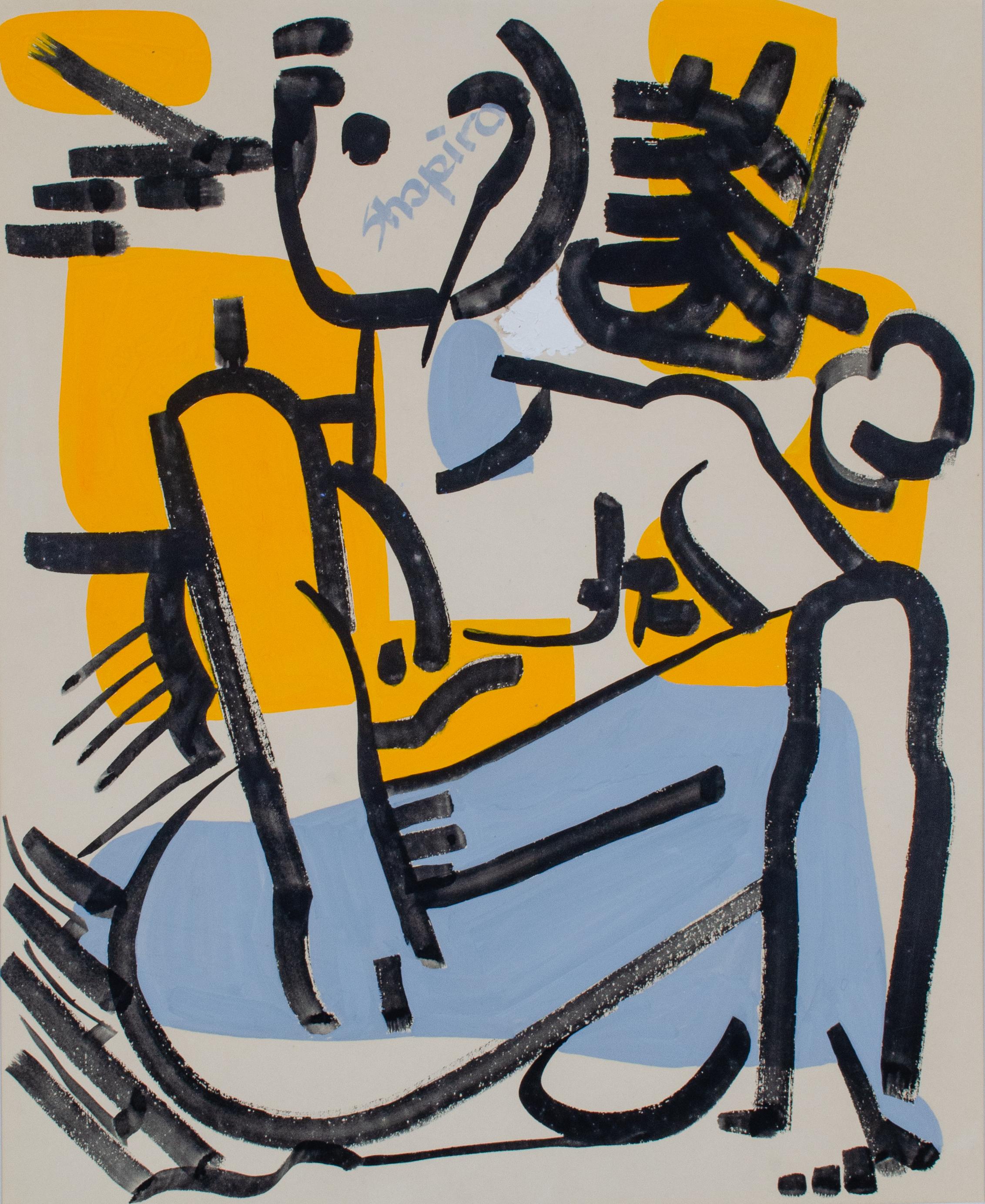 Abstracted Nude Figure Drawing, Signed Shapiro