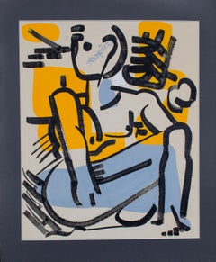 Abstracted Nude Figure Drawing, Signed Shapiro