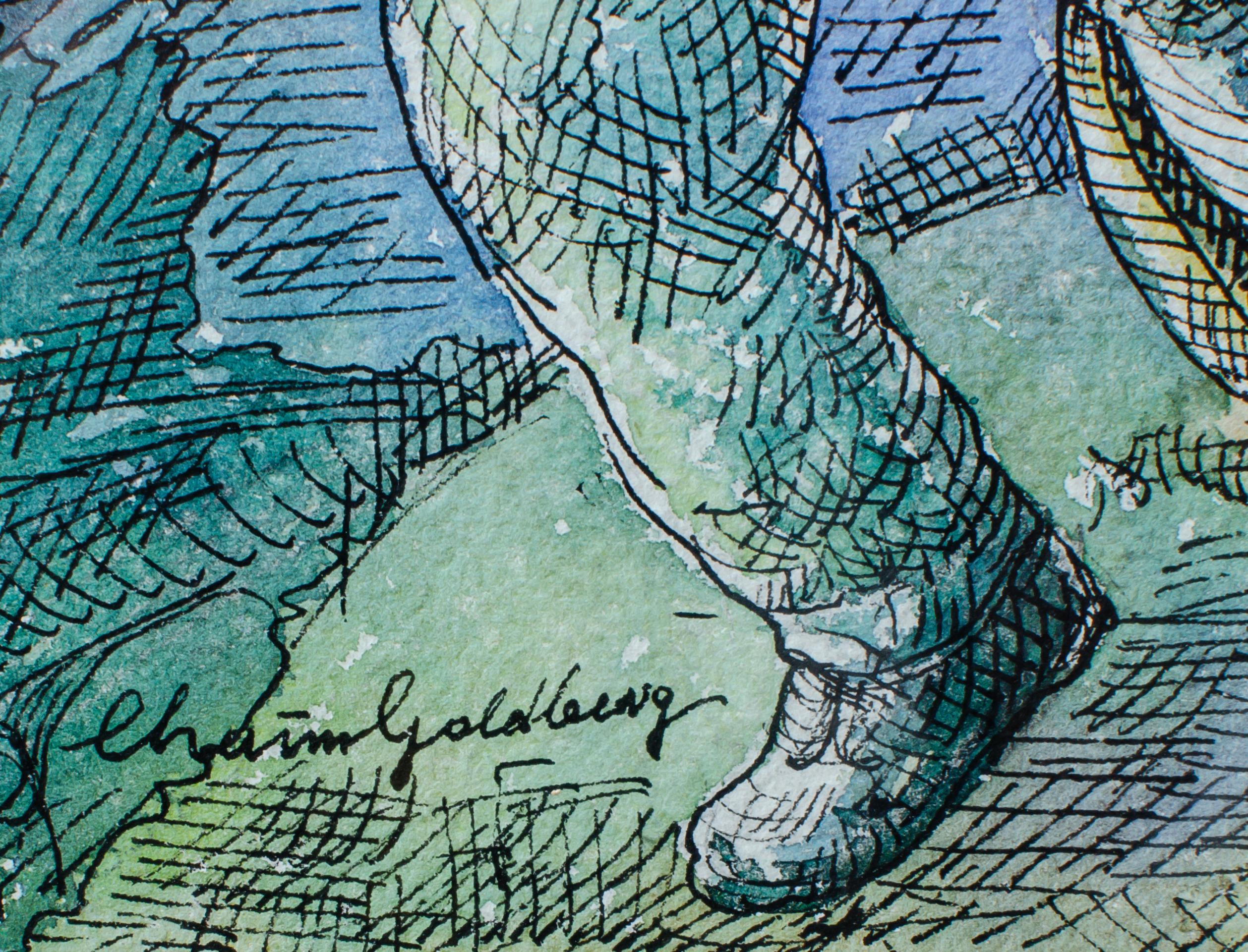 Illustration der jüdischen Arbeiter von Chaim Goldberg (Grau), Figurative Art, von Chaïm Goldberg