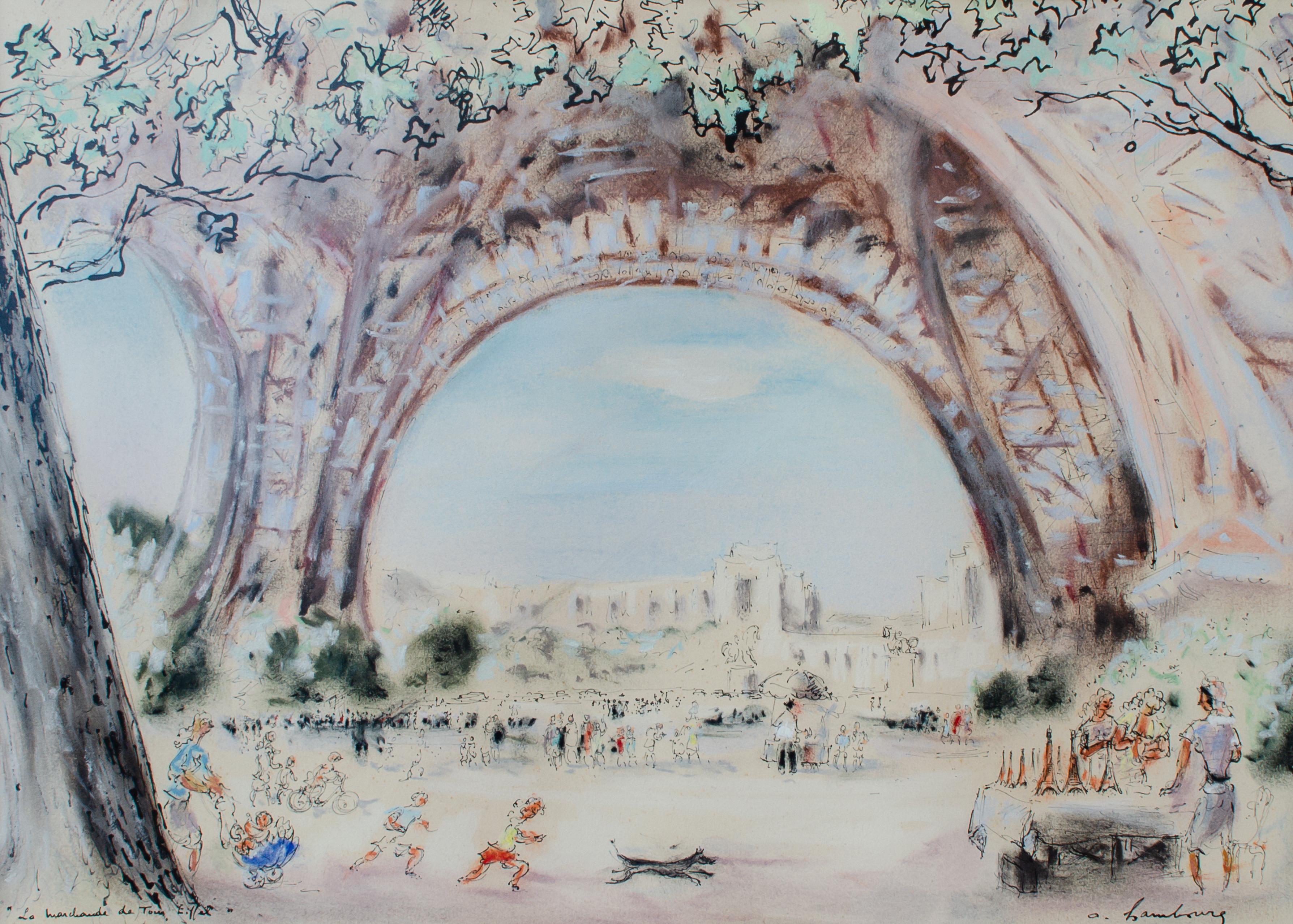 André Hambourg Torre Eiffel Acquerello - Art di Andre Hambourg