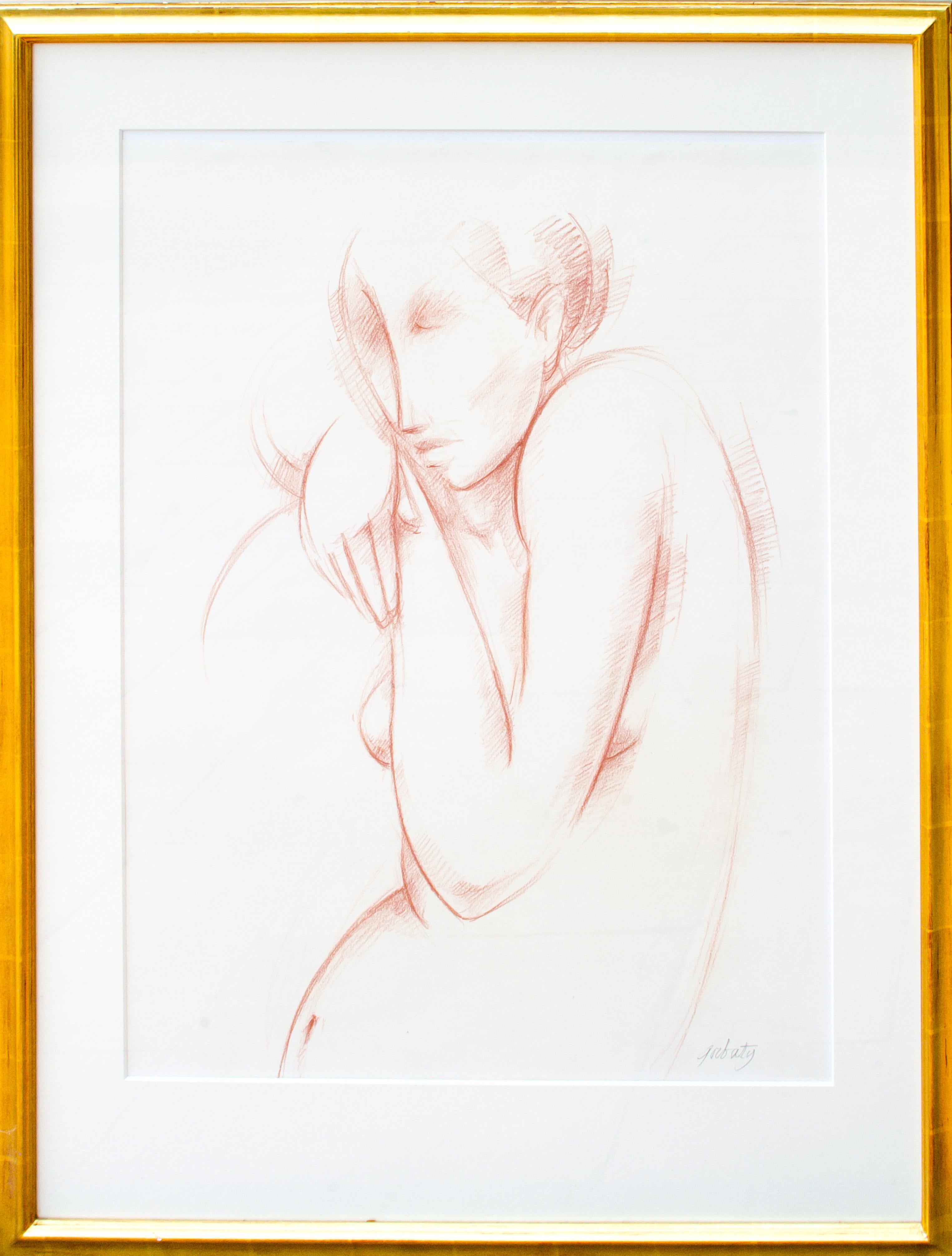 Norman Gorbaty Kubistische Frau Pastell Zeichnung im Angebot 1