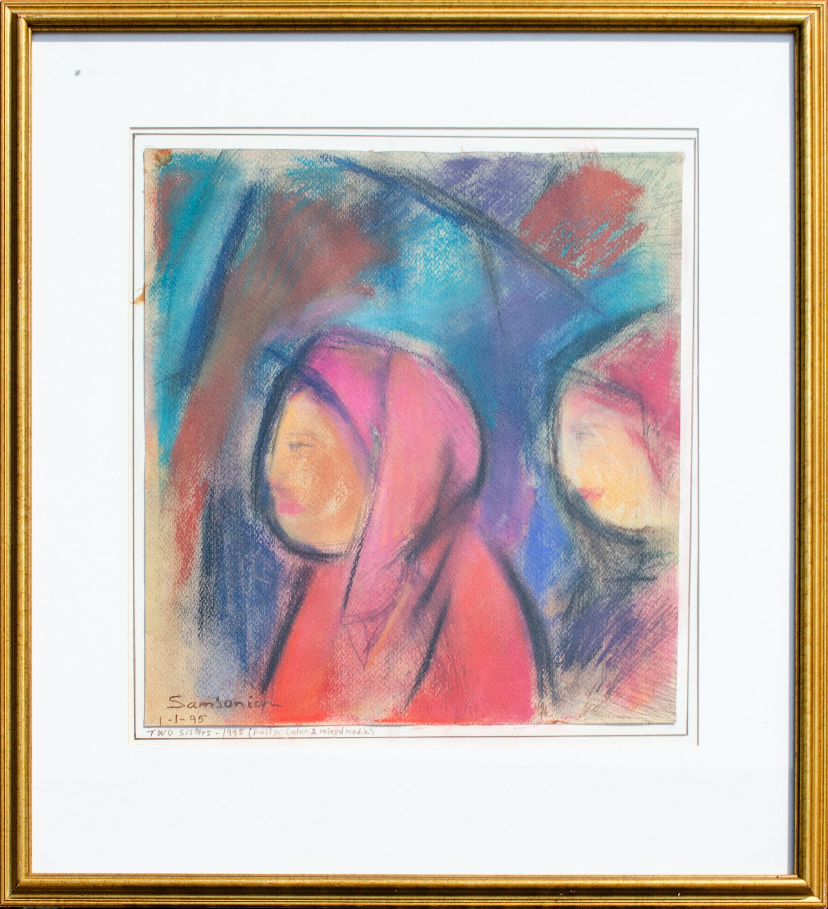 Moderniste A Simon Simon, Deux sœurs Mixed Media - Art de Simon Samsonian
