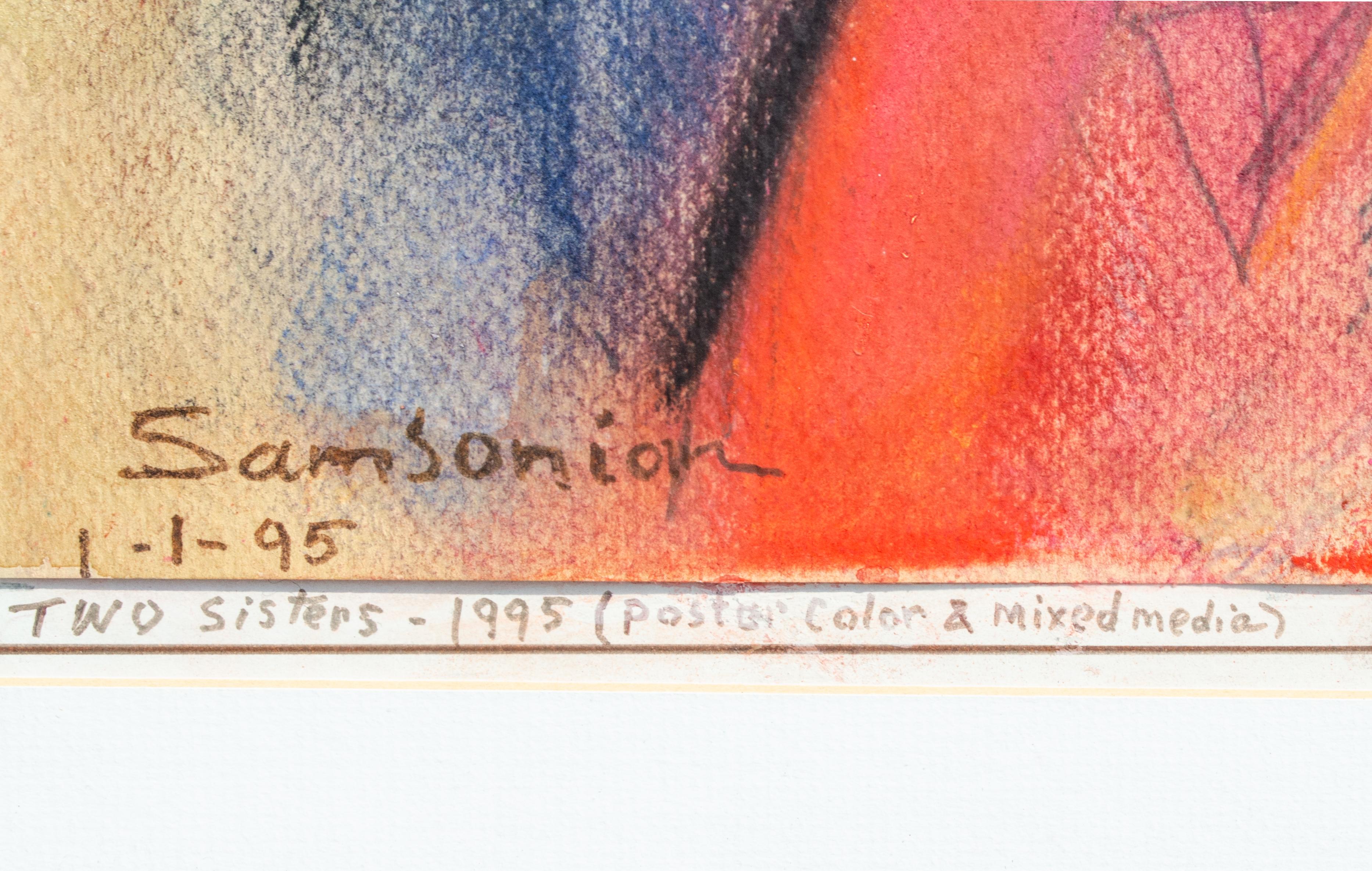Moderniste A Simon Simon, Deux sœurs Mixed Media - Impressionnisme abstrait Art par Simon Samsonian