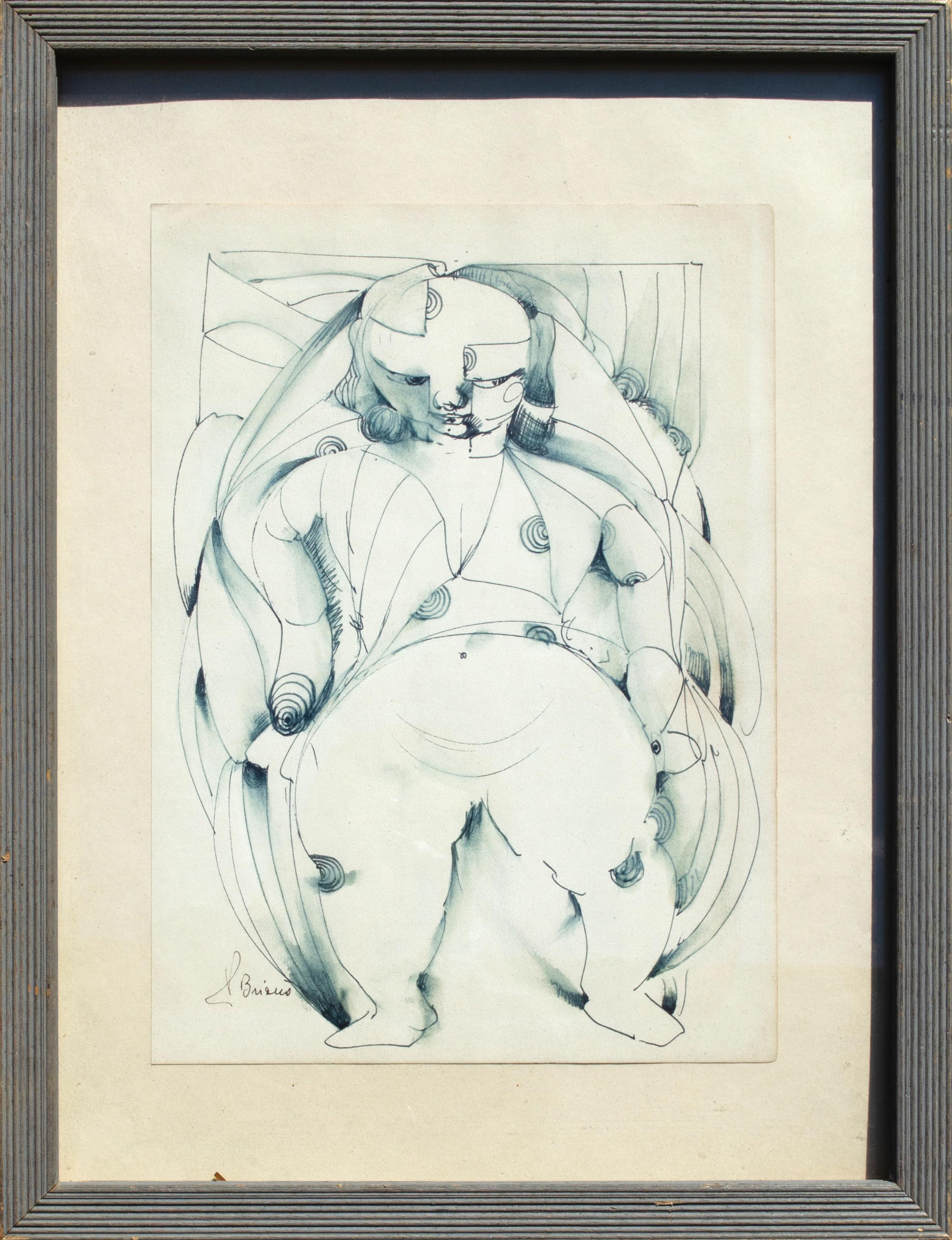 Dibujo Cubista Lineal de una Figura por Artista Misterioso - Portrait Beige de Unknown