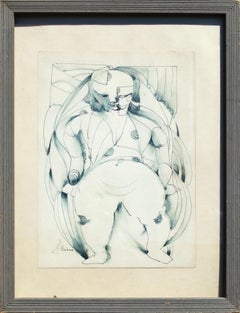 Dessin cubiste au trait d'une figure par un artiste mystérieux