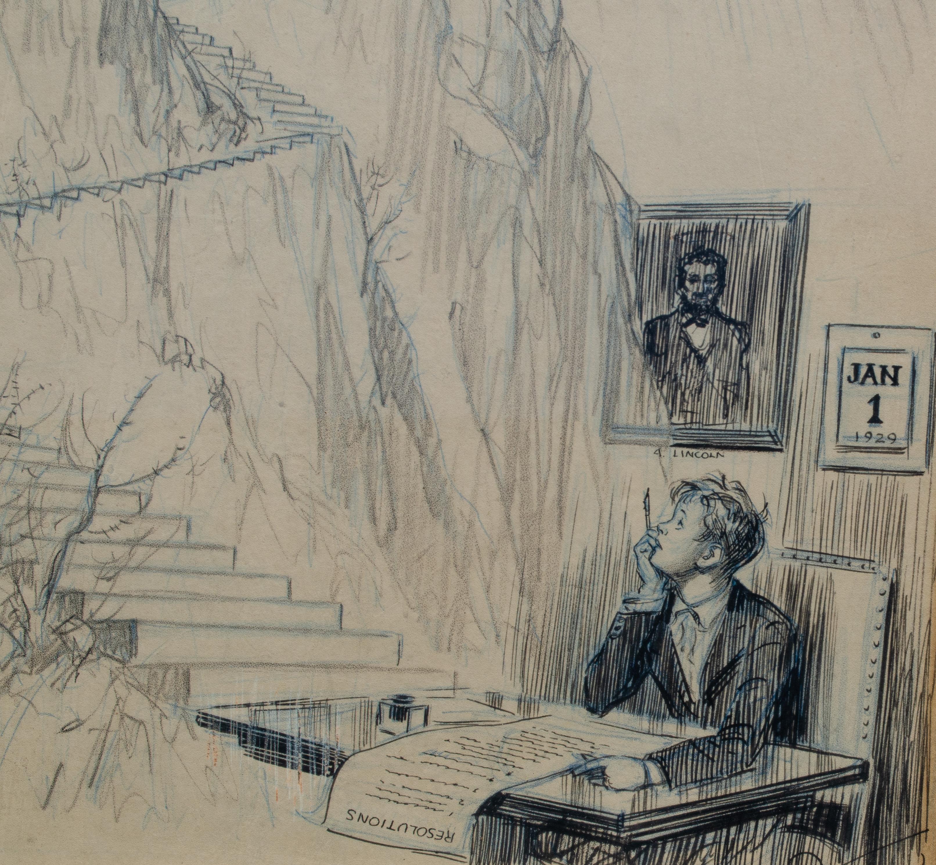 1929 American Illustration with Abe Lincoln - American Modern Art by Unknown