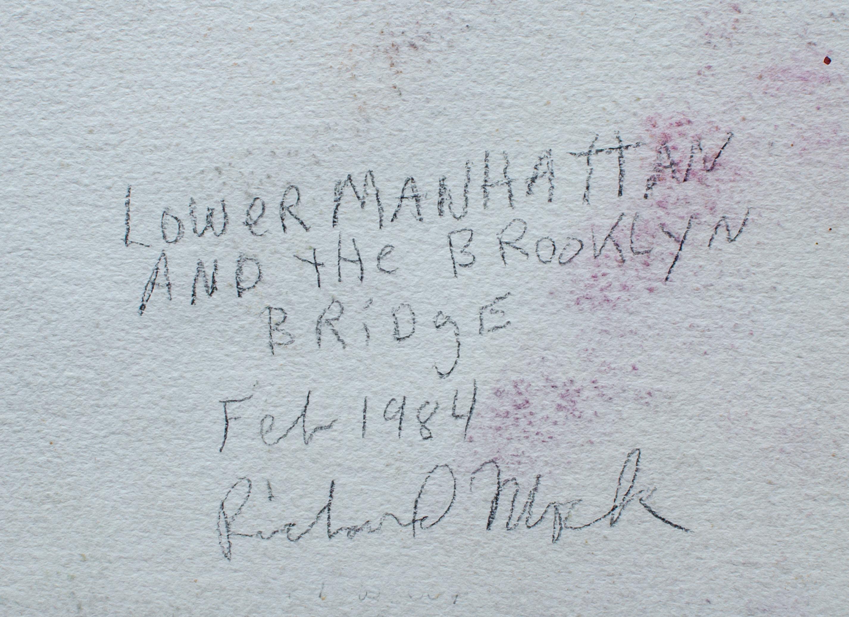 Richard Mock Acquerello di Manhattan e del ponte di Brooklyn in vendita 4