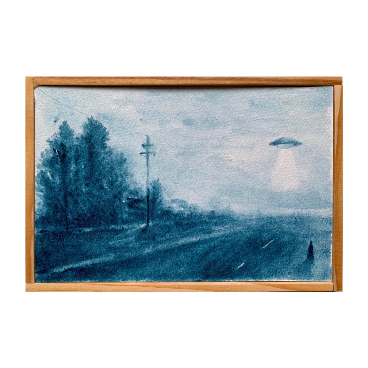 Jia Liu Landscape Art - Encounter: UFO Series No. 2 - monochrome watercolor on paper