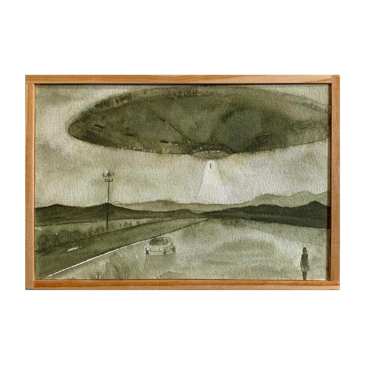 Jia Liu Landscape Art - Encounter: UFO Series No. 3 - monochrome watercolor on paper