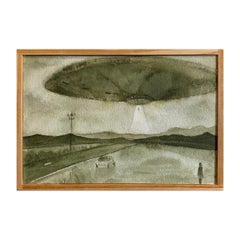 Encounter: UFO Series No. 3 - monochrome watercolor on paper