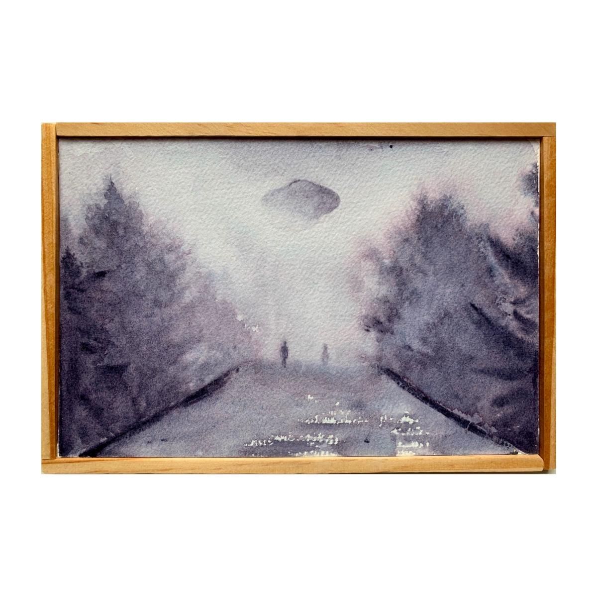 Jia Liu Landscape Art - Encounter: UFO Series No. 4 - monochrome watercolor on paper