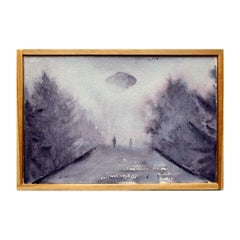 Encounter: UFO Series No. 4 - monochrome watercolor on paper