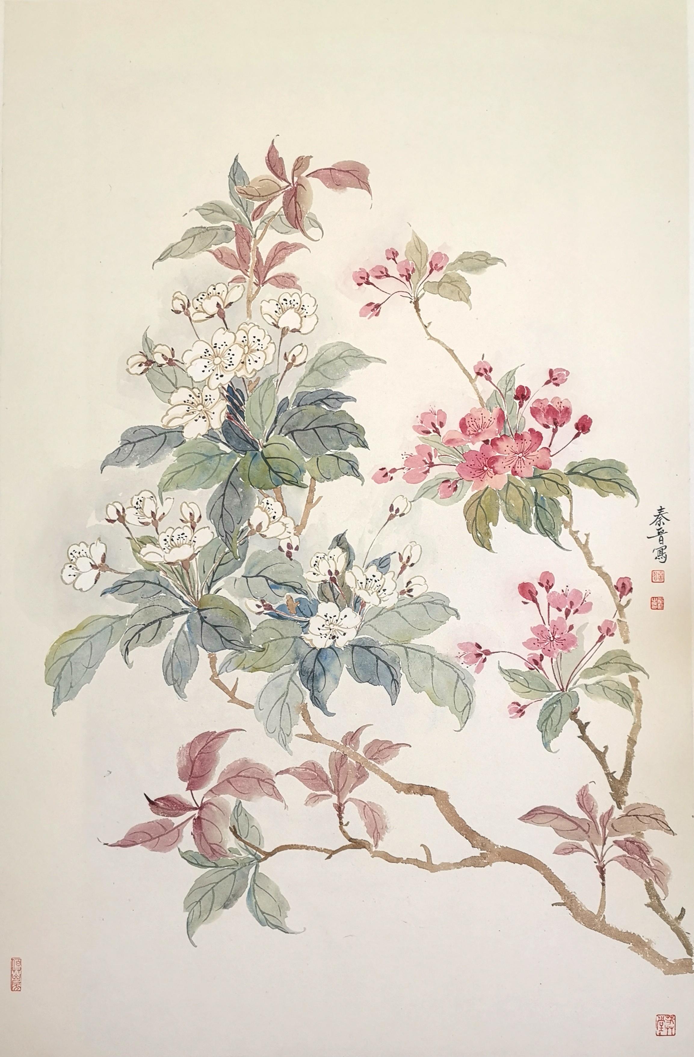 Qinjin Song Still-Life - Land of Peach Blossoms (桃花源记)  - ink and colour on rice paper
